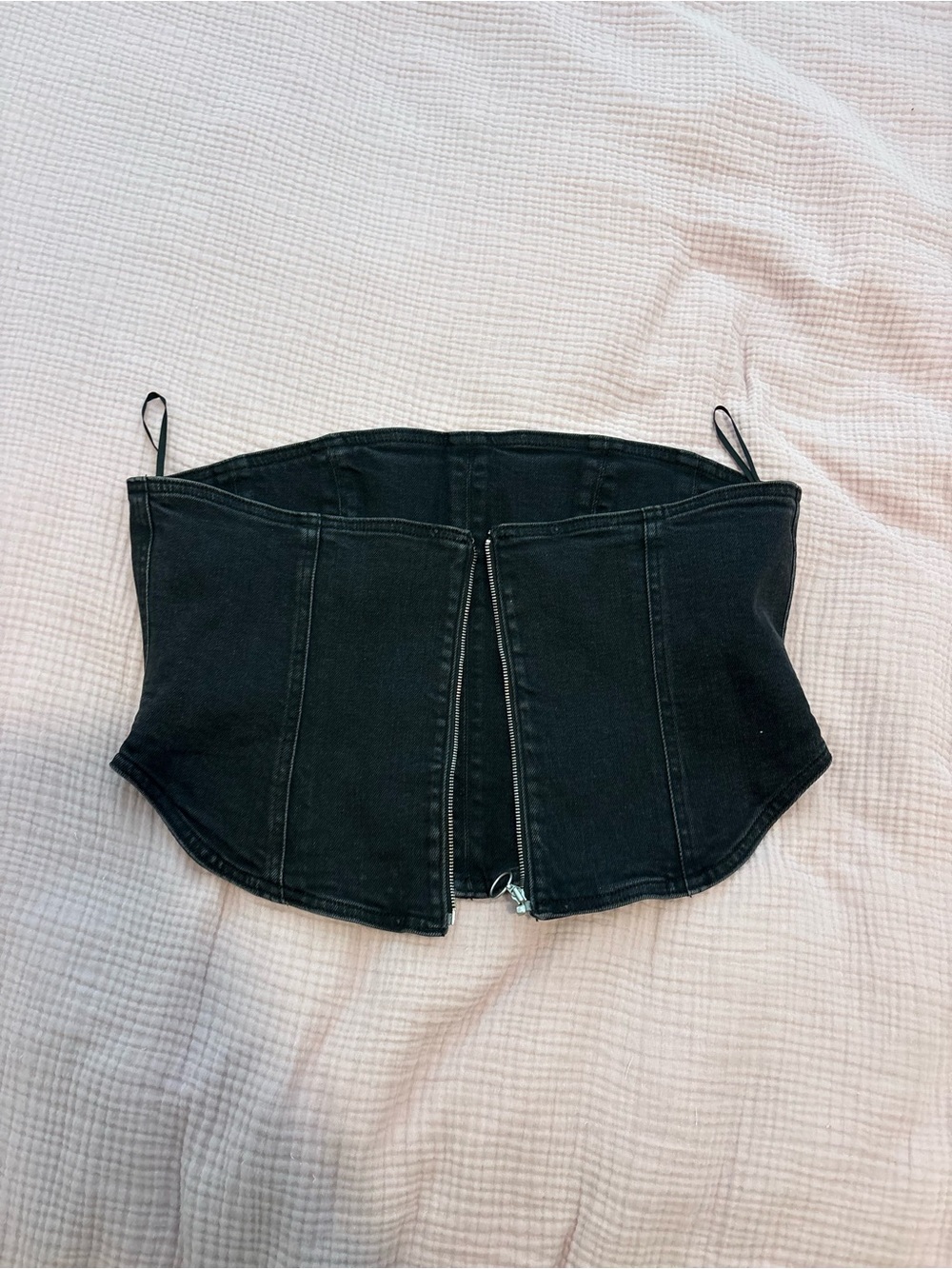 Black Denim Corset-Style Top: size L